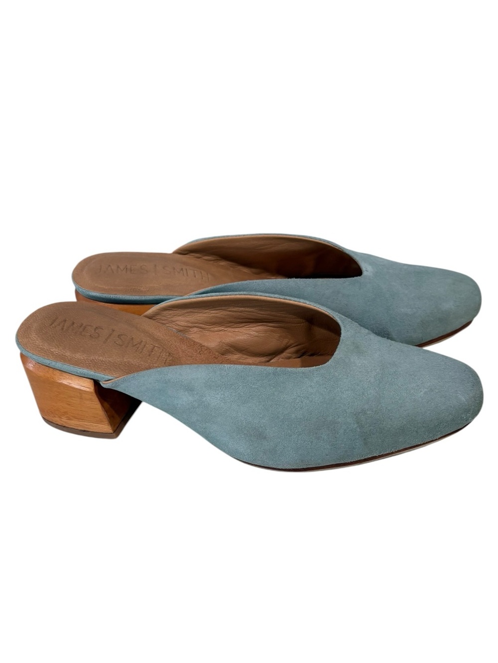 James Smith Cafe Society Blue-green Suede Round Toe Mules 38
